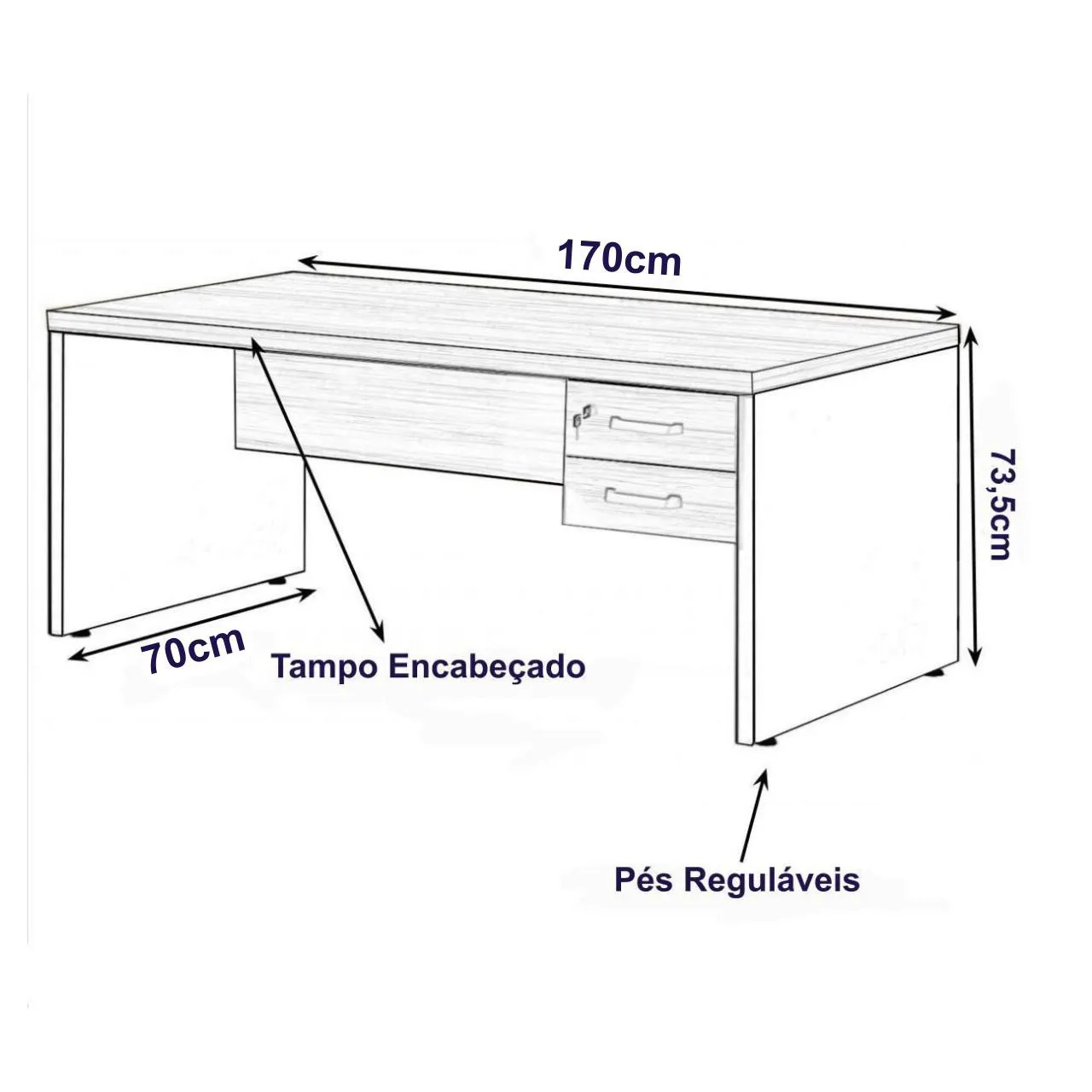 Mesa Escritório 1,70x0,70m -02 Gavetas - MALAGA/PRETO COD 540 - Imagem 2