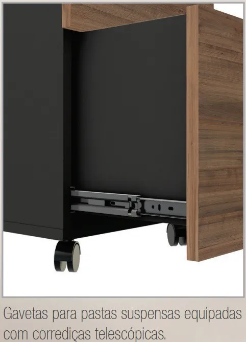 Mesa PEDESTAL RETA (03 Gav.) - 1,92X0,70m - MARSALA / PRETO COD 546 - Imagem 5